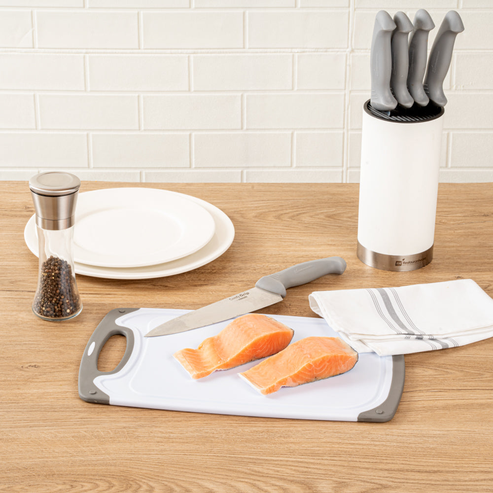Comfy Grip White and Gray Plastic Cutting Board Set - Includes 3 Boards, with Juice Groove, Handle - 1 count box