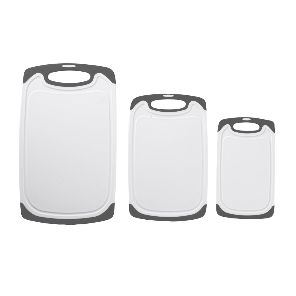 Comfy Grip White and Gray Plastic Cutting Board Set - Includes 3 Boards, with Juice Groove, Handle - 1 count box