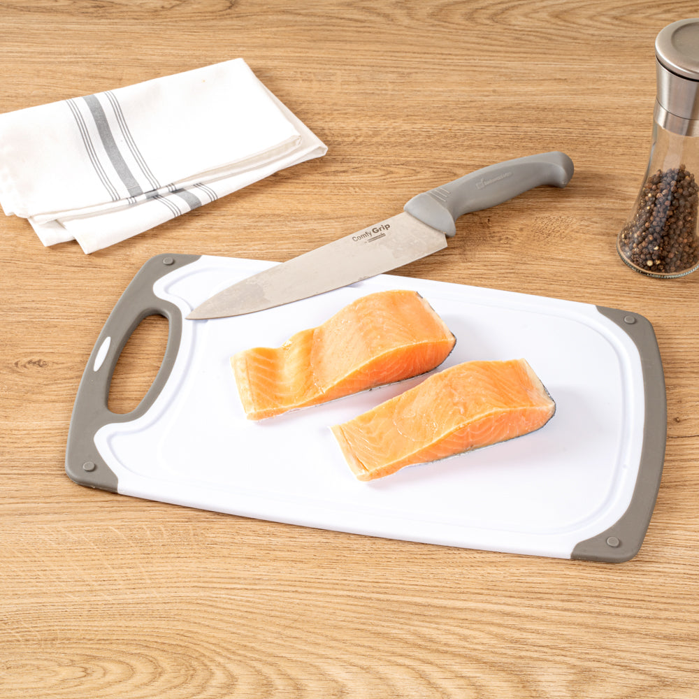 Comfy Grip White and Gray Plastic Cutting Board Set - Includes 3 Boards, with Juice Groove, Handle - 1 count box