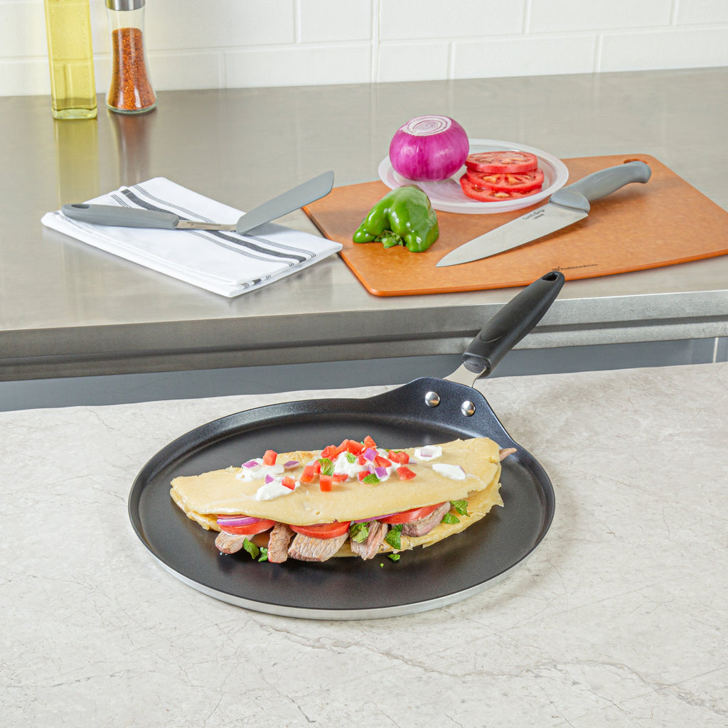 Met Lux Round Aluminum Griddle - Non-Stick, with Bakelite Handles - 12" - 10 count box