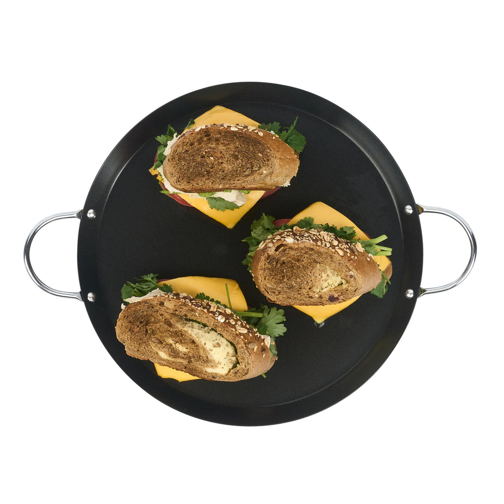 Met Lux Round Carbon Steel Griddle - Non-Stick, with Chrome Handles - 11" - 1 count box
