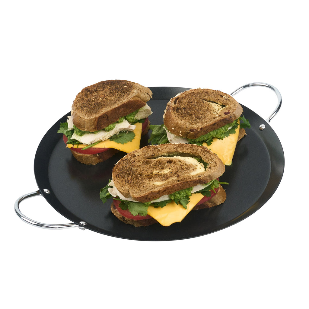 Met Lux Round Carbon Steel Griddle - Non-Stick, with Chrome Handles - 11" - 1 count box
