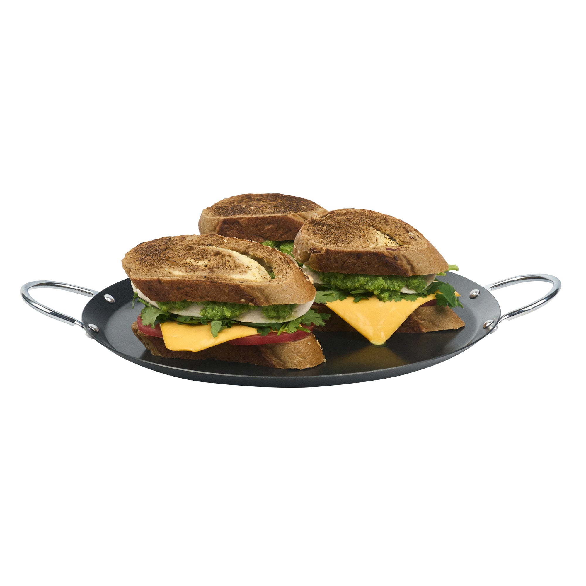 Met Lux Round Carbon Steel Griddle - Non-Stick, with Chrome Handles - 11" - 1 count box