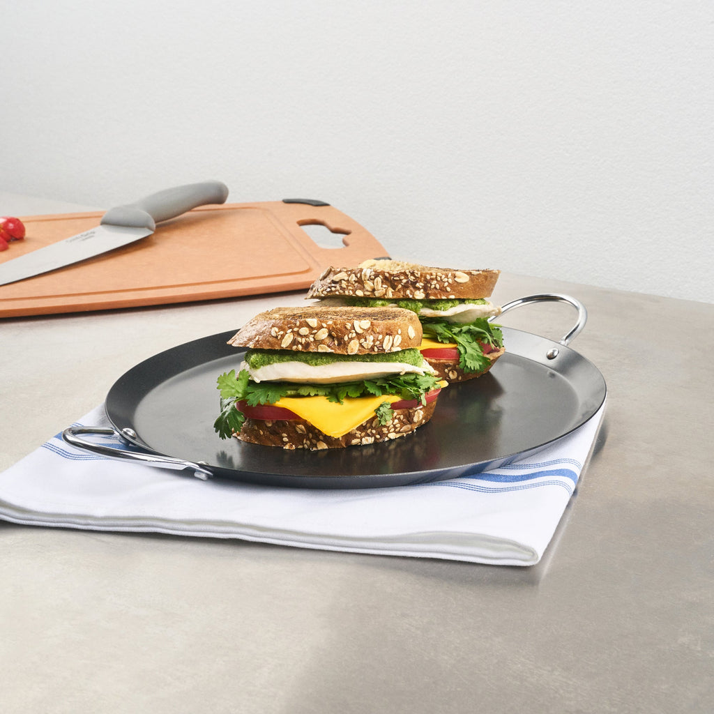Met Lux Round Carbon Steel Griddle - Non-Stick, with Chrome Handles - 11" - 1 count box
