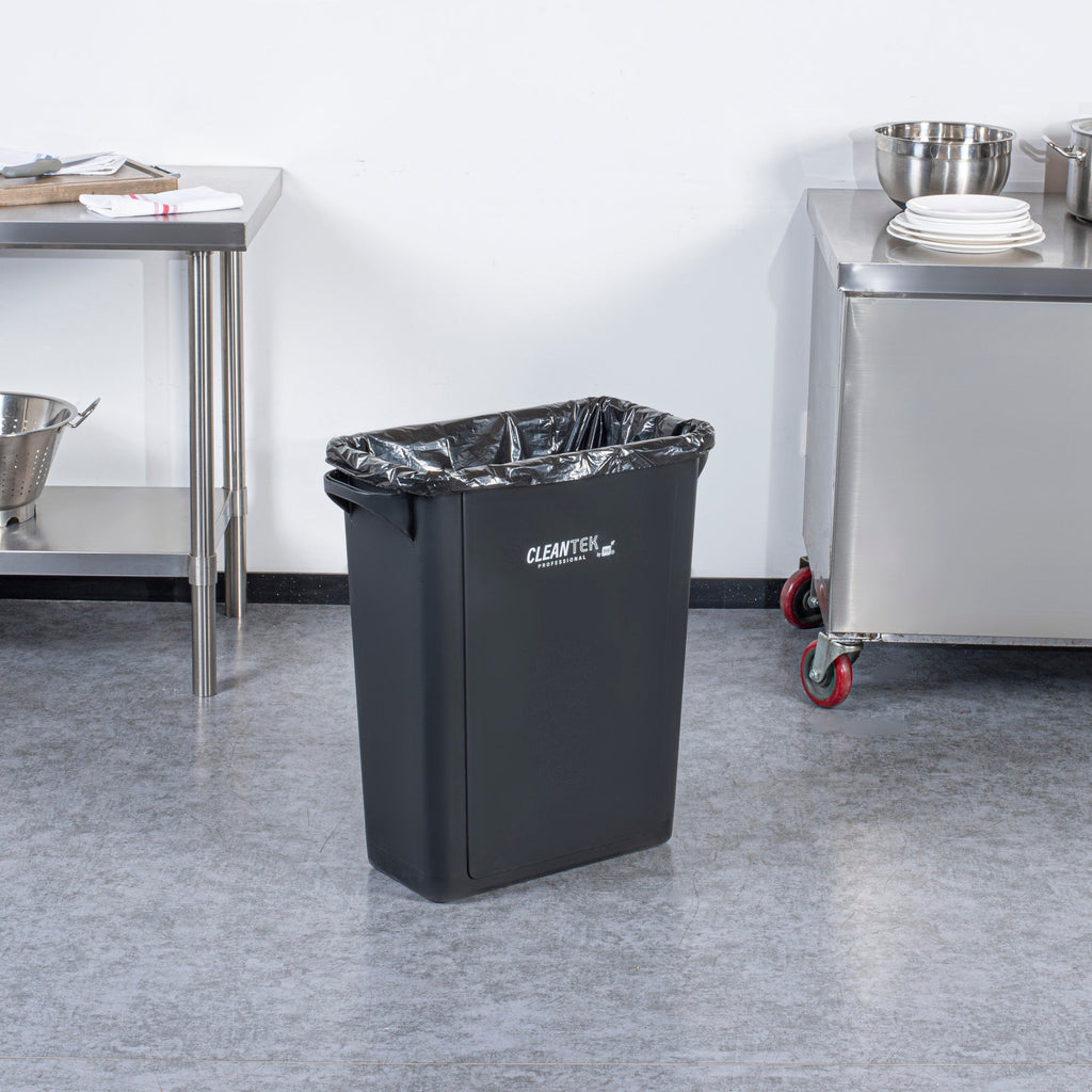 Clean Tek Professional 15 gal Rectangle Black Plastic Slim Trash Can - with Handles - 24" x 10 3/4" x 24 3/4" - 1 count box