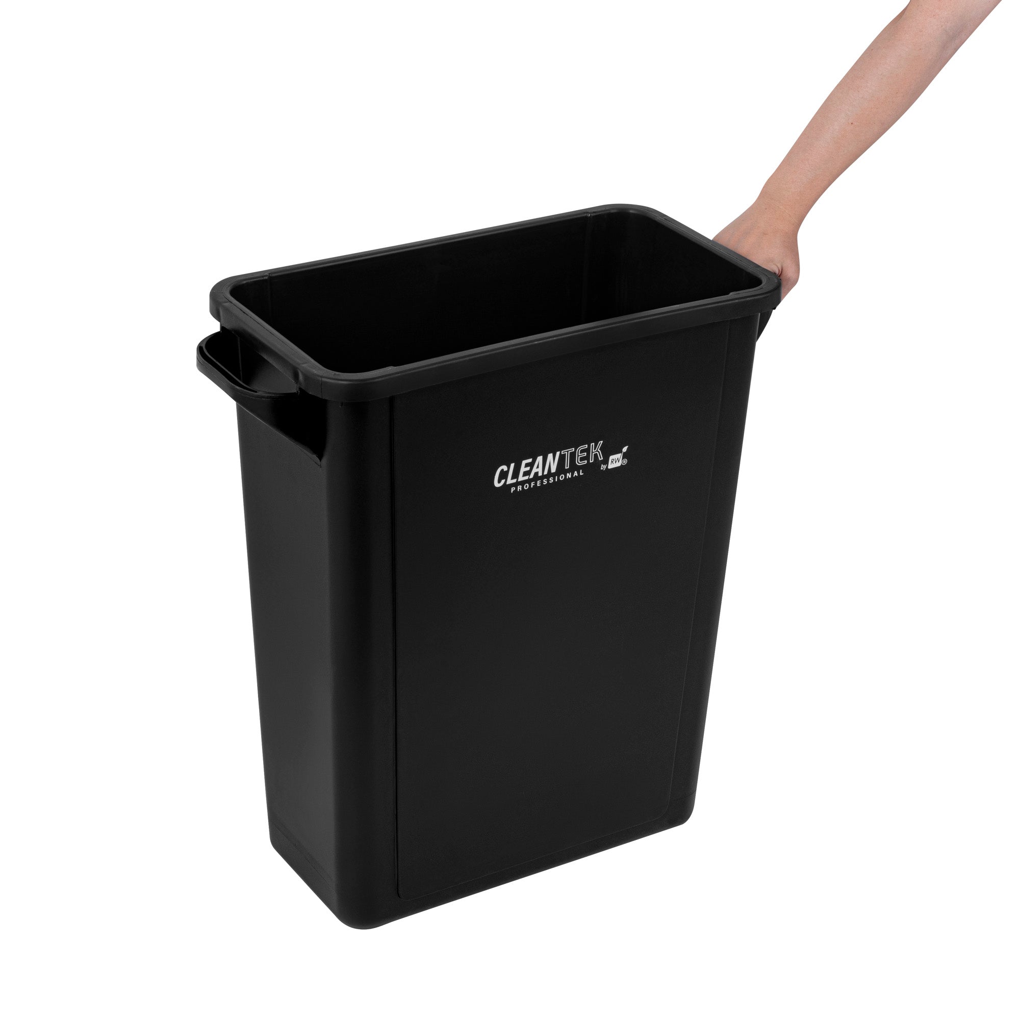 Clean Tek Professional 15 gal Rectangle Black Plastic Slim Trash Can - with Handles - 24" x 10 3/4" x 24 3/4" - 1 count box