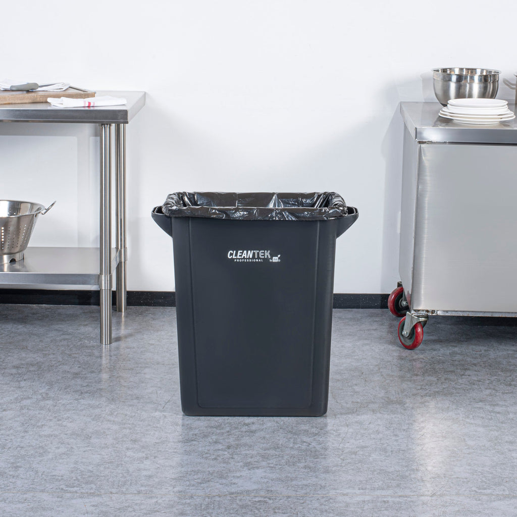 Clean Tek Professional 15 gal Rectangle Black Plastic Slim Trash Can - with Handles - 24" x 10 3/4" x 24 3/4" - 1 count box