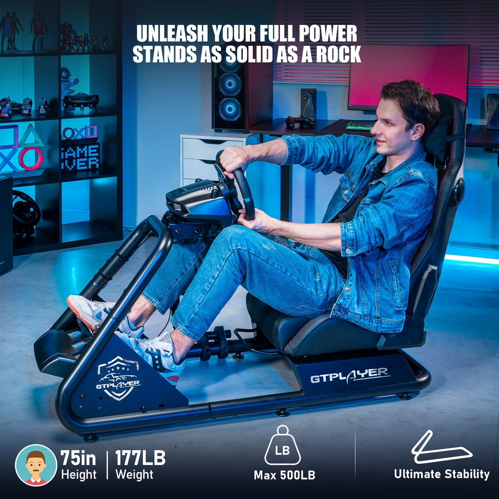 Racing Simulator Cockpit with Seats, Racing Style Reclining Seats And Super Strong Alloy Steel Frame (with Speakers, Manual)