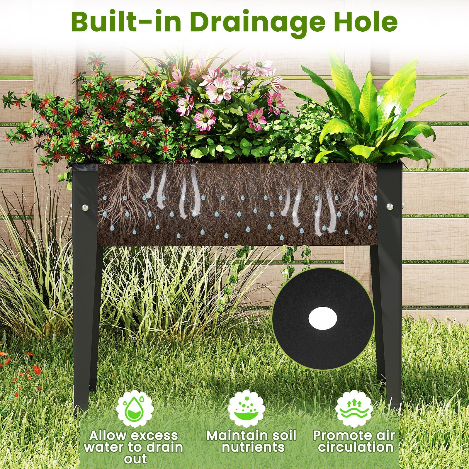 Raised Garden Bed Elevated Metal Planter Box with Legs Drainage Holes