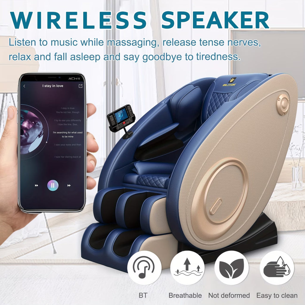Reclining Massage Chair Featuring Zero Gravity, Complete Body Massage Capabilities with Heating, Integrated Speakers And Touch Screen