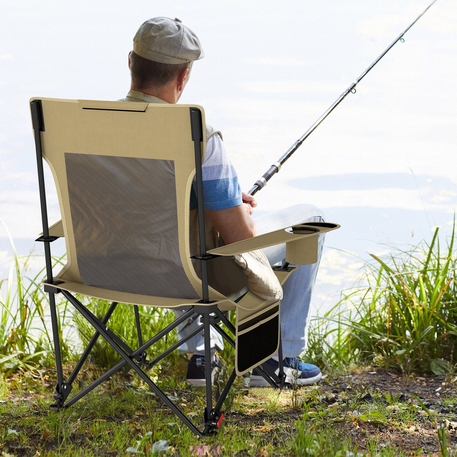 Reclining Camping Chair with Removable Footrest and Adjustable Backrest