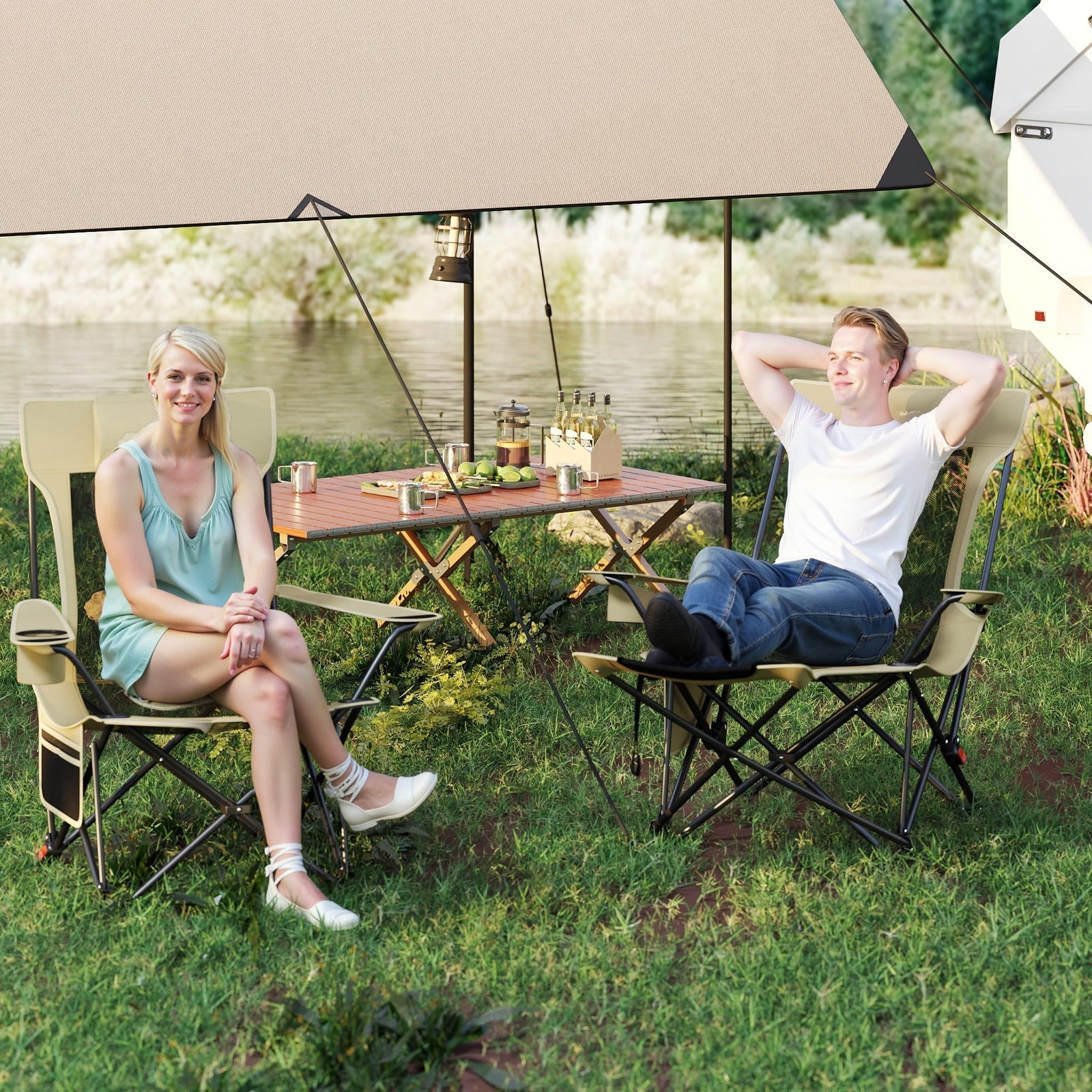 Reclining Camping Chair with Removable Footrest and Adjustable Backrest