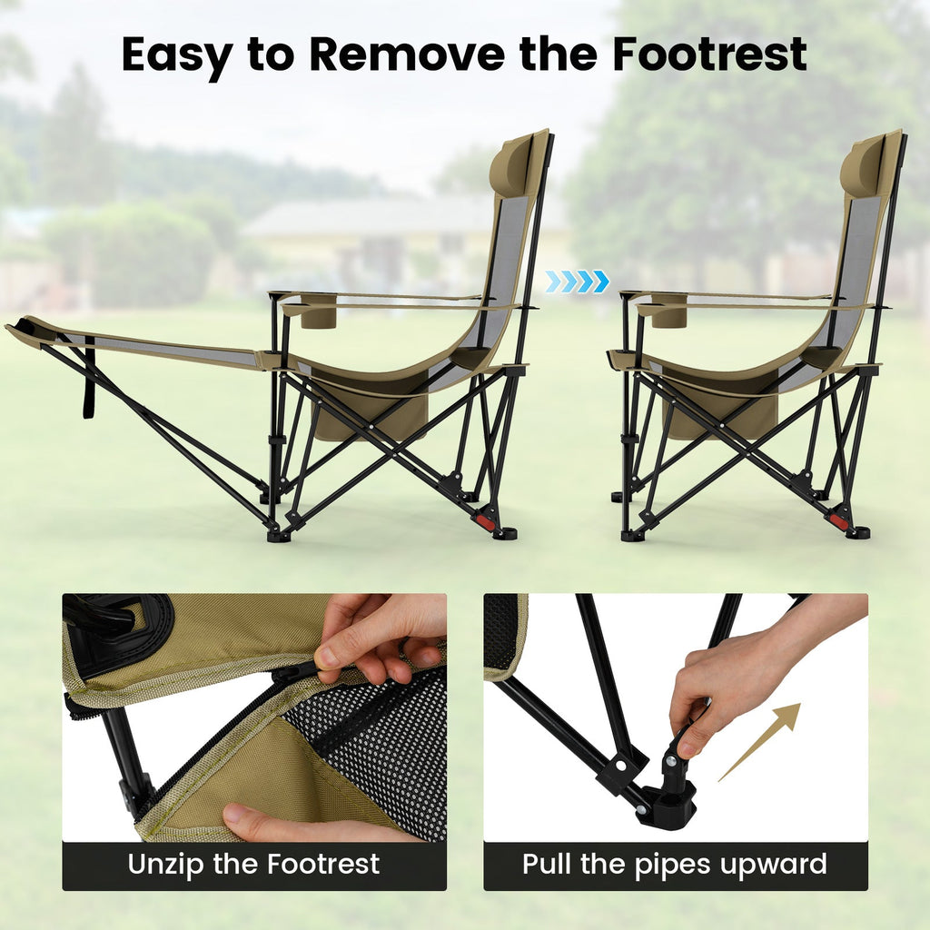 Reclining Camping Chair with Removable Footrest and Adjustable Backrest