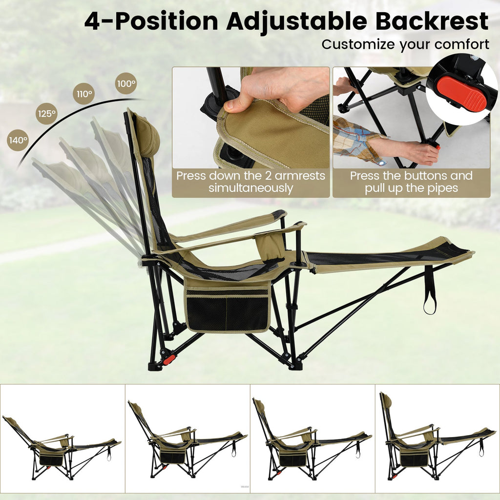 Reclining Camping Chair with Removable Footrest and Adjustable Backrest