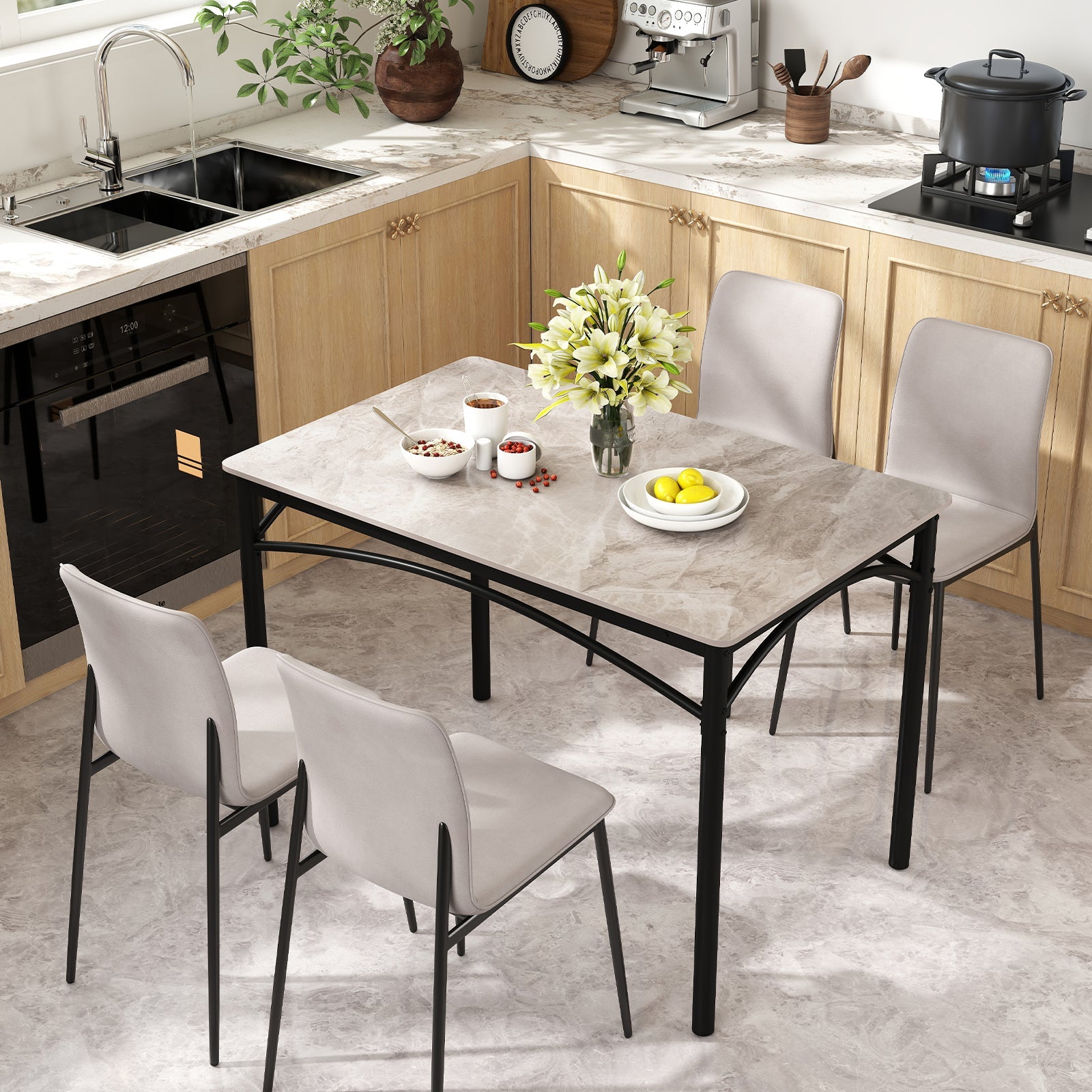 Rectangular Modern Sintered Stone Dining Table for 4 People-Grey