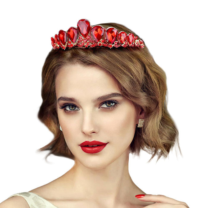 Crystal Glass Teardrop Cluster Princess Tiara