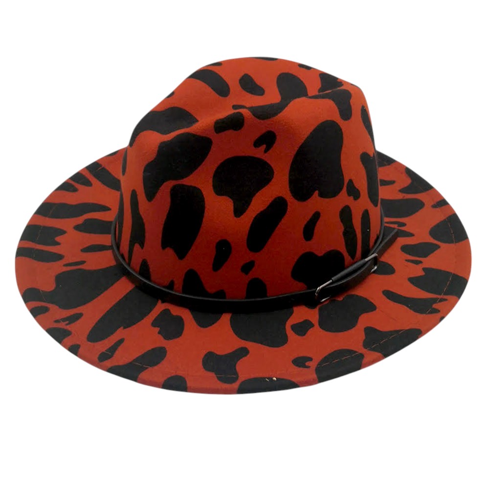 Faux Leather Band Cattle Patterned Panama Hat