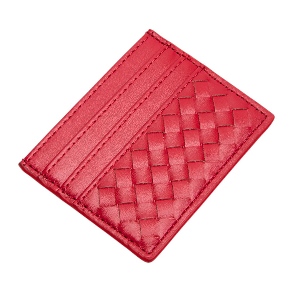 Faux Leather Basket Weave Card Holder Wallet