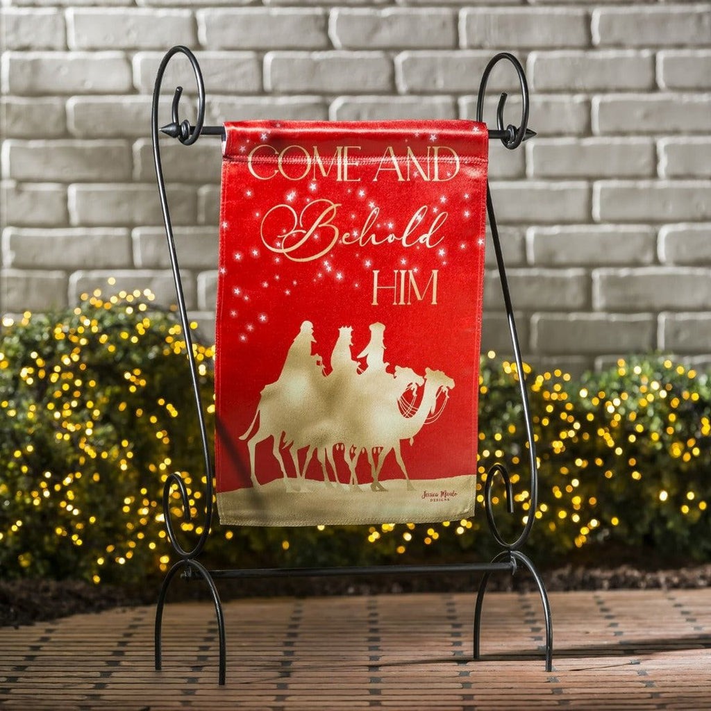 Red and Gold Christmas Night Garden Flag 2 Sided Lustre Religious