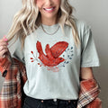 Red Bird Folk Art Scandinavian Winter Christmas Scene Vintage Comfort Colors Tee