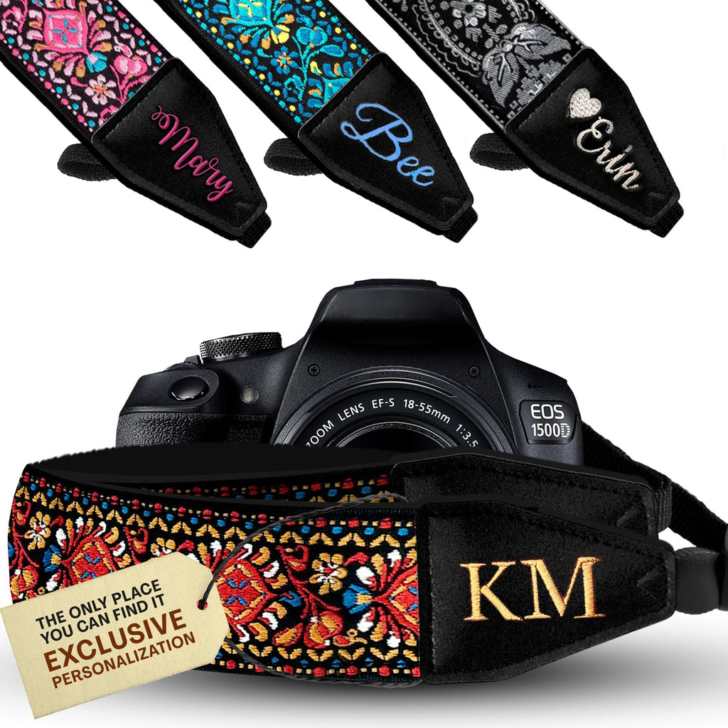 Personalized Embroidered Red Woven Camera Strap