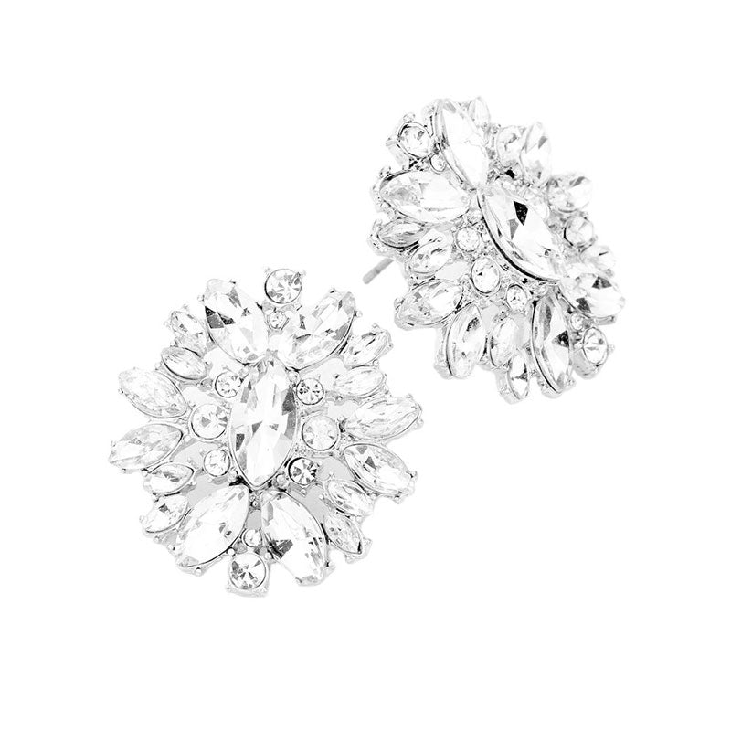 Floral Round Marquise Stone Evening Stud Earrings