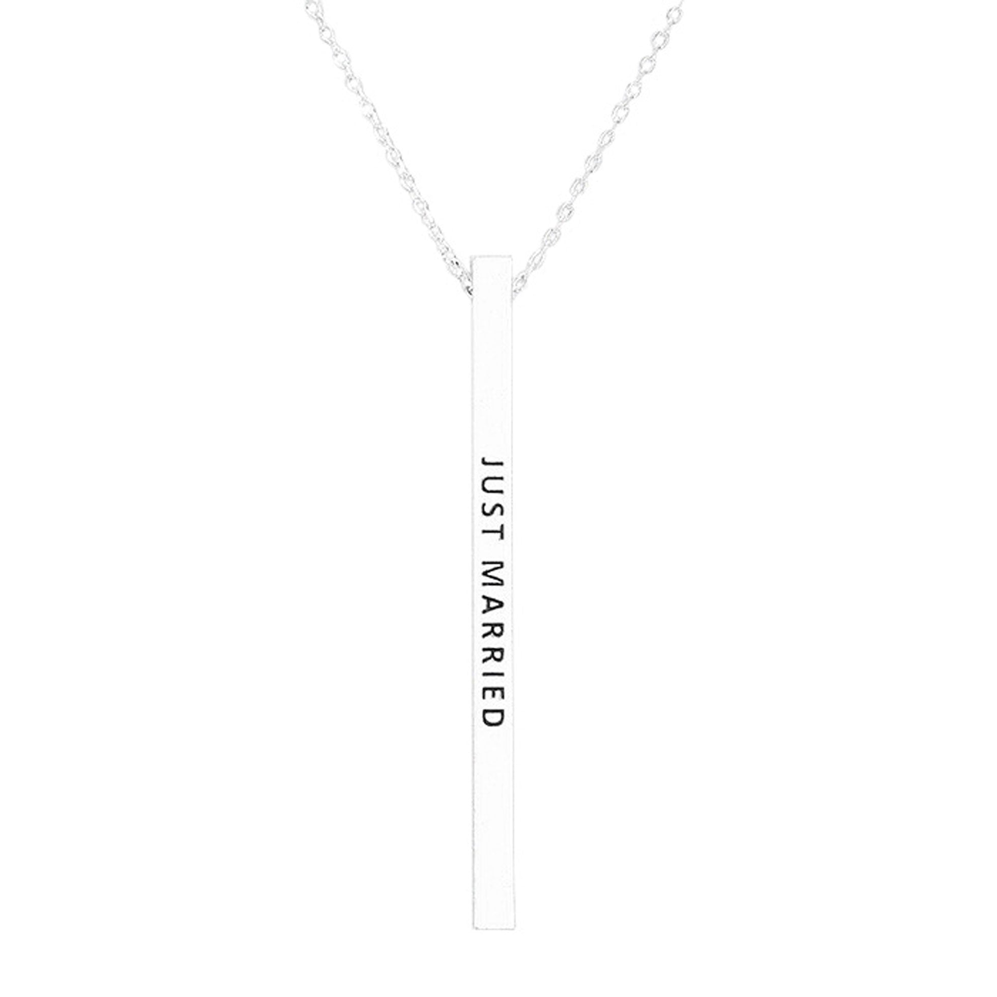 Just Married Metal Bar Pendant Necklace