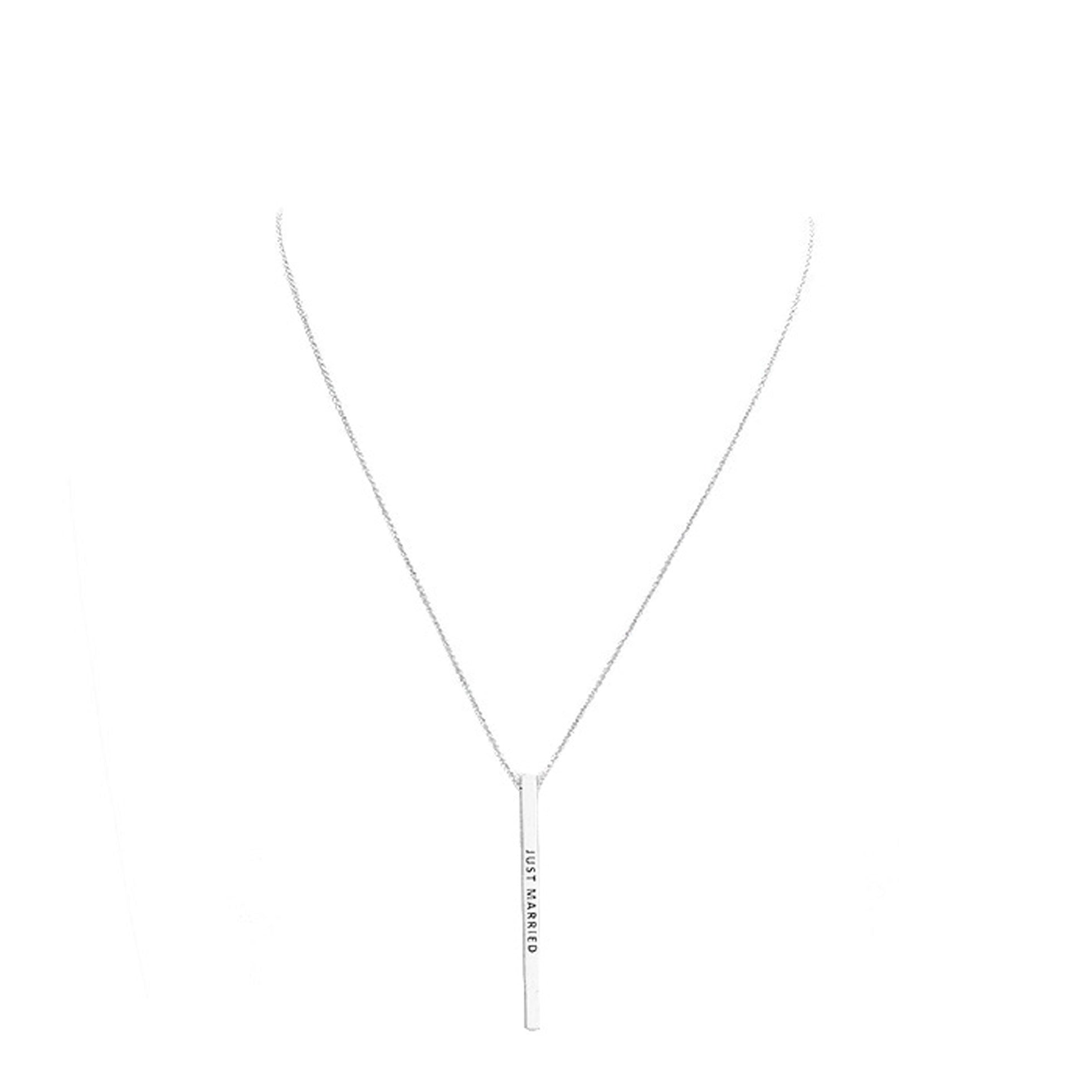 Just Married Metal Bar Pendant Necklace