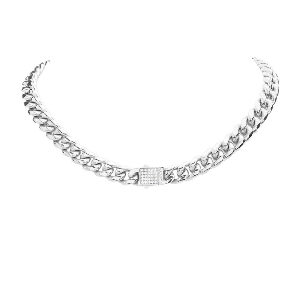 Stainless Steel CZ Metal Chain Link Necklace