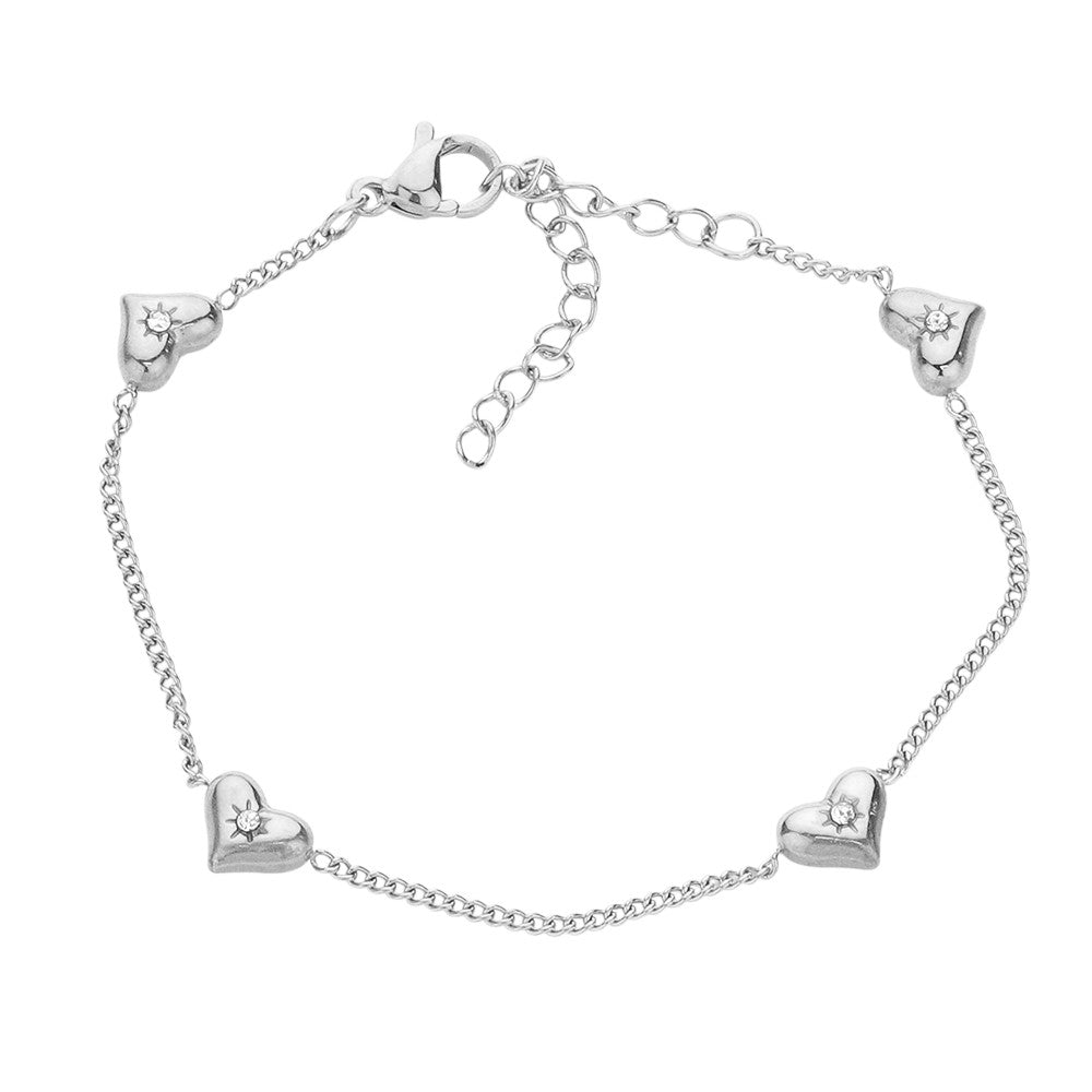 Stone Pointed Heart Pendant Station Bracelet