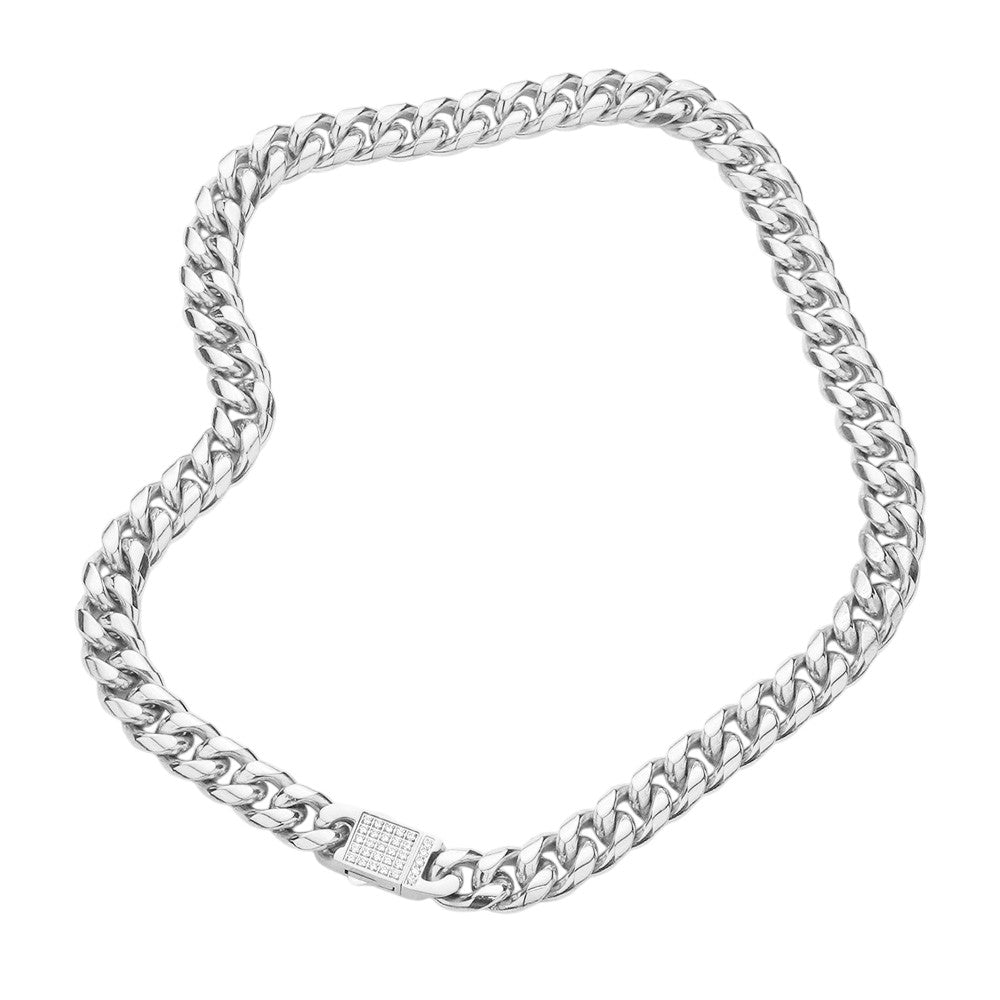 Stainless Steel CZ Metal Chain Link Necklace