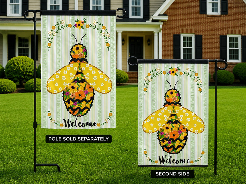 Ric Rac Bee 2 Sided Garden Flag - Applique