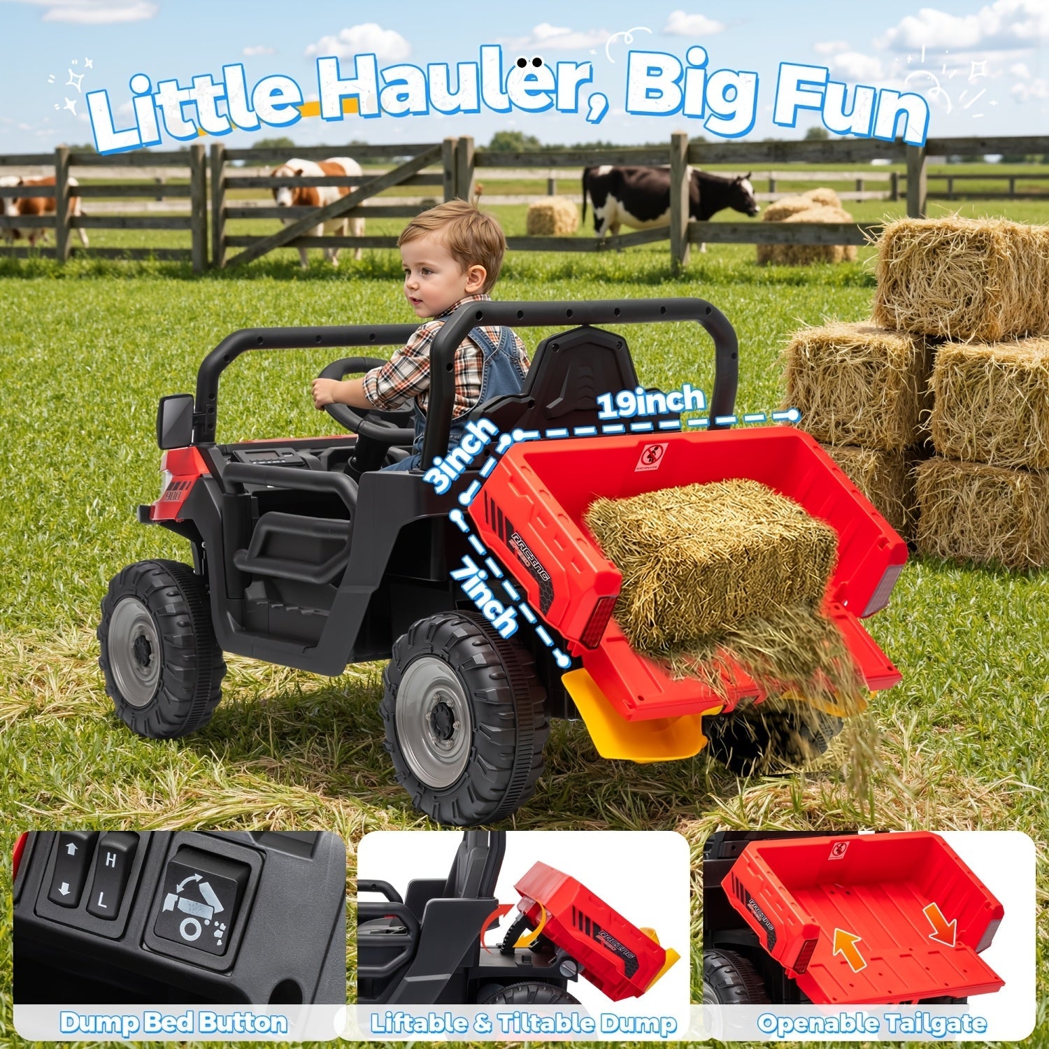 Ride-On Car W Parent Remote Control, Dump Bed & 3 Speeds