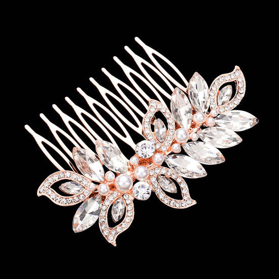 Pearl Marquise Stone Accented Leaf Hair Comb