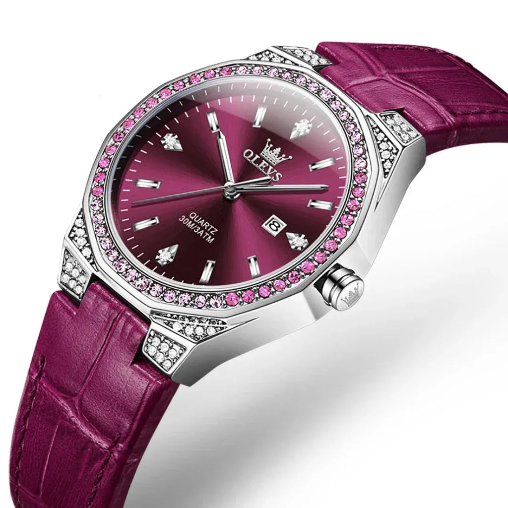 Round-dial Leather  Wristwatch Calendar