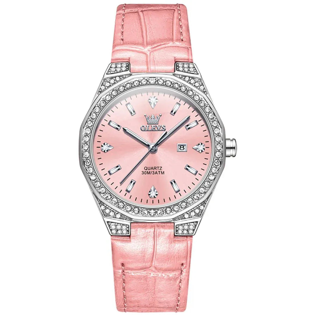 Round-dial Leather  Wristwatch Calendar