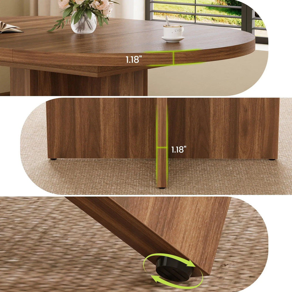Extendable Round to Oval Dining Table For 4-8, Modern Expandable Kitchen Table With Removable Leaves, Space Saving Dinner Table