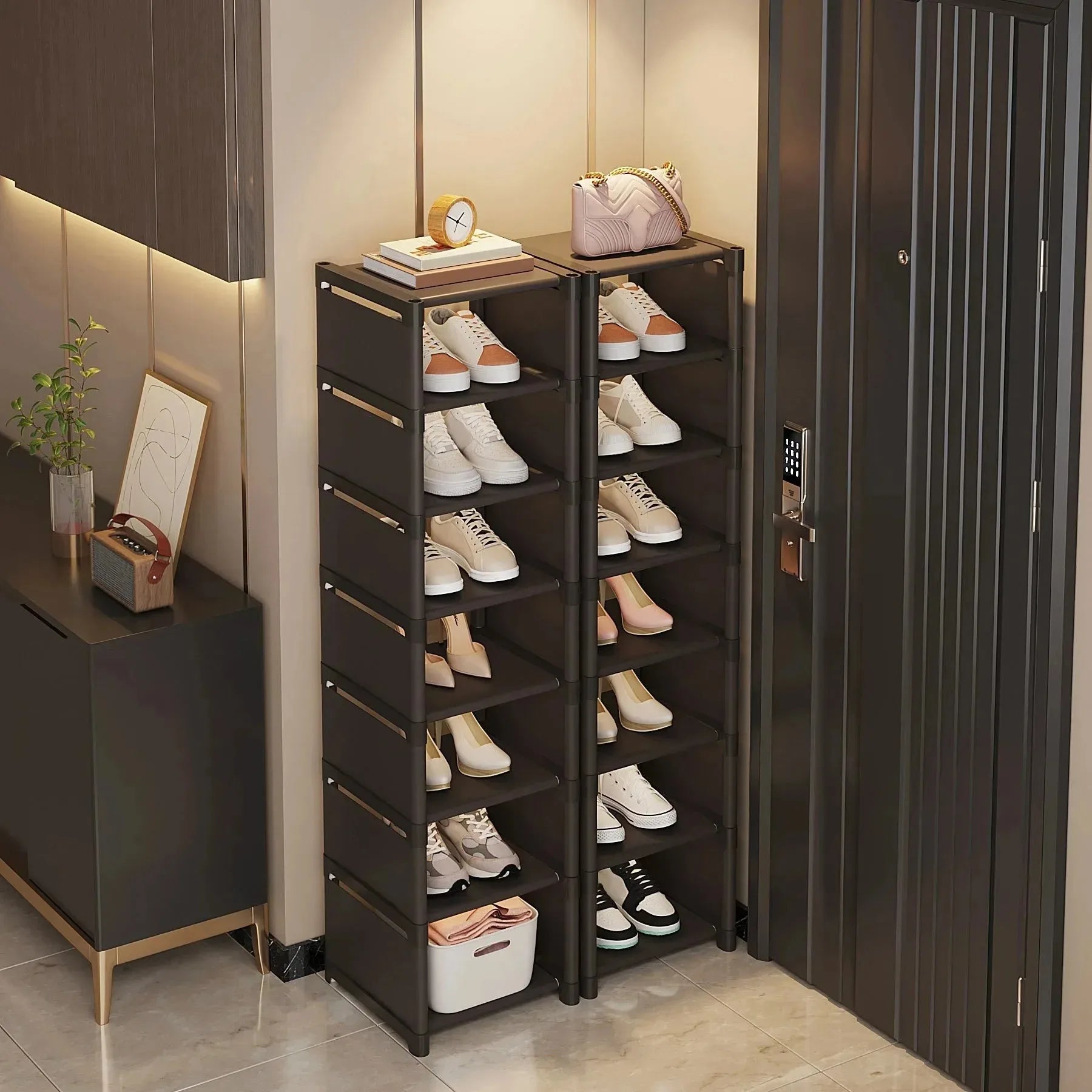 Stackable Shoe Rack Organizer Non-Woven Fabric Space Saving Entryway/Closet/Underbed Storage Home Organization Easy Assembly