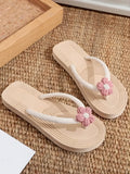 Women Flat Sandals Thong Flip Flops Cute Pink Open Toe Beach Shoes, Simple Style For Holiday & Beach