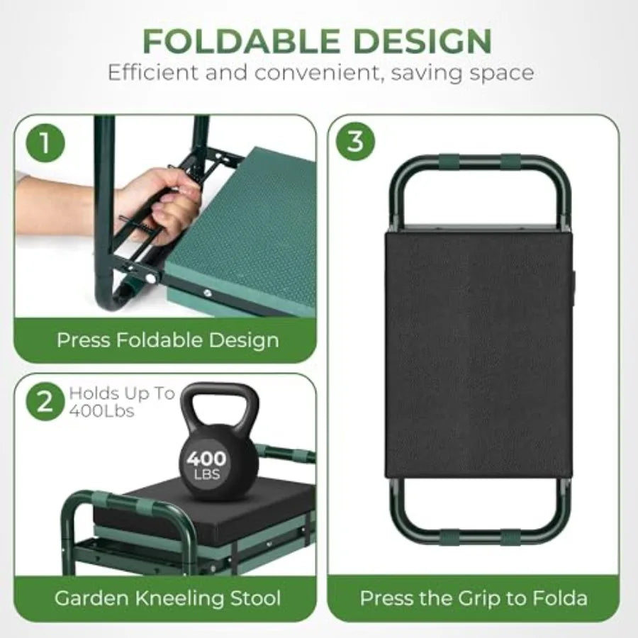 Foldable Garden Kneeler And Seat Bench With Padded Kneeling Surface