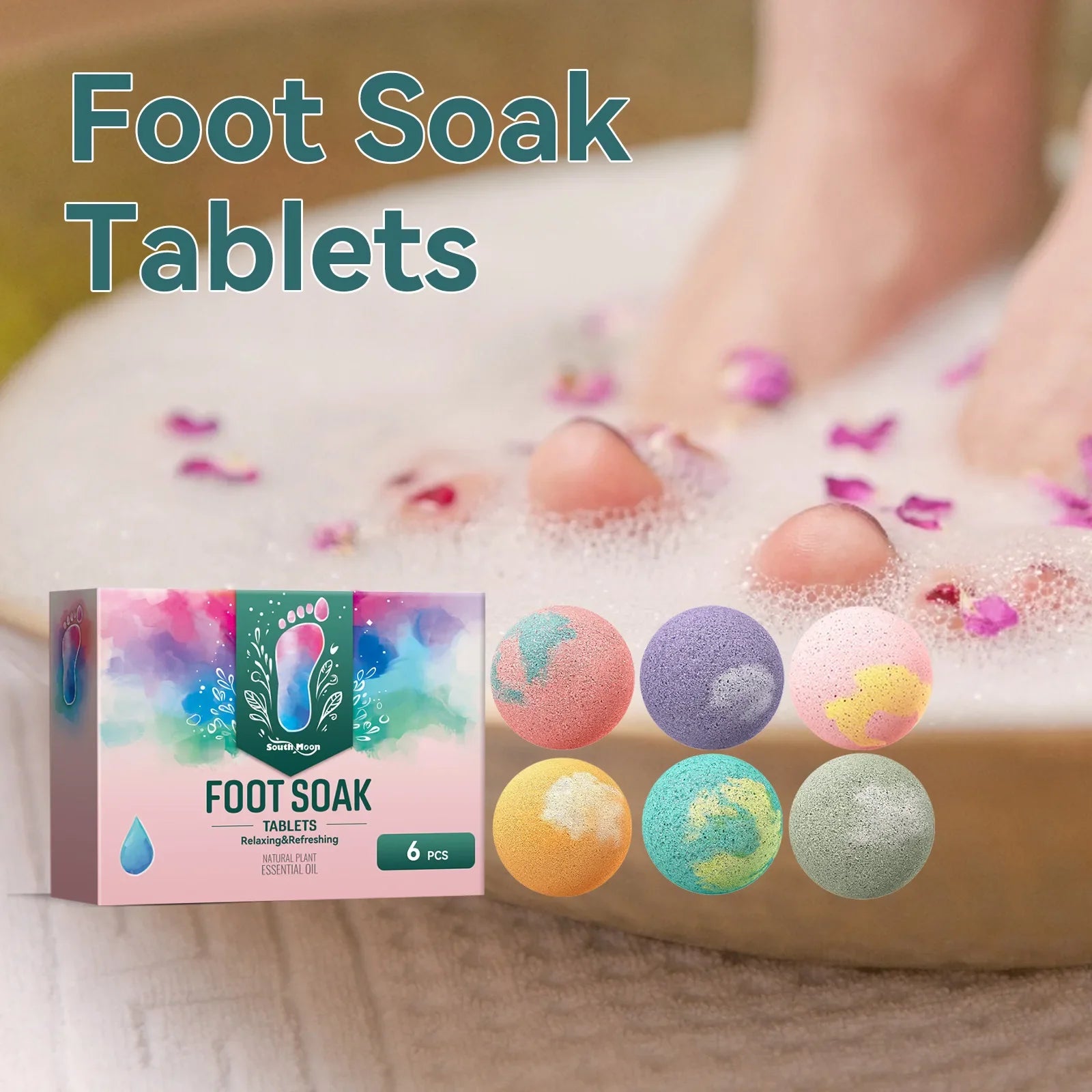 South Moon Foot Soak Tablet Relieve Fatigue Warmth Foot Soaking Promote Circulation Soften Cuticle Herbal Extract Feet Bath Ball