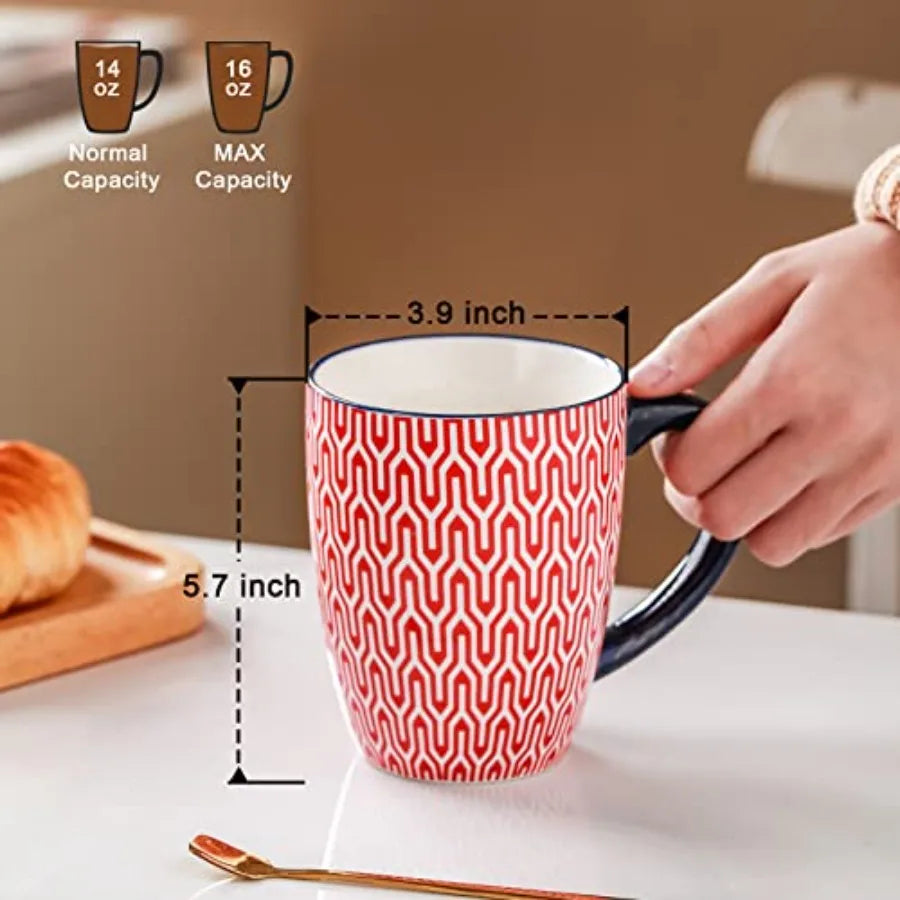 Ceramic Coffee Mug Set Bohemian Style 6 Pack