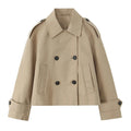 Willshela Women Fashion Khaki Double Breasted Short Trench Jacket Vintage Notched Neck Long Sleeve Female Chic Lady Coat Outfits