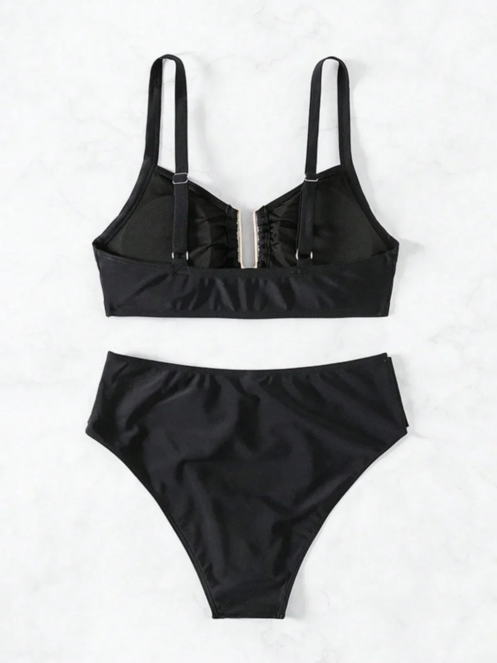 Solid Color High Waist Two Piece Swimsuit for Women U-neck Suspender Backless Bikini Set Beach Vacation Bathing Suit 2025 New