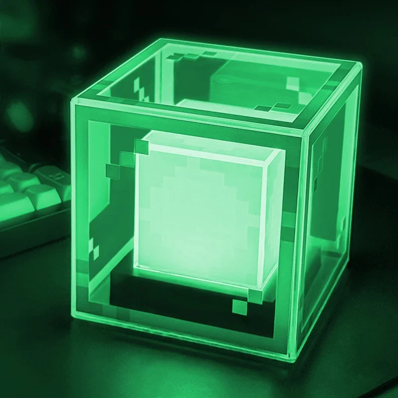 Pixel-Style Beacon Lamp Desktop Night Light Glowing Computer Atmosphere Game Ornament Gift Rechargeable Decorative Illumination