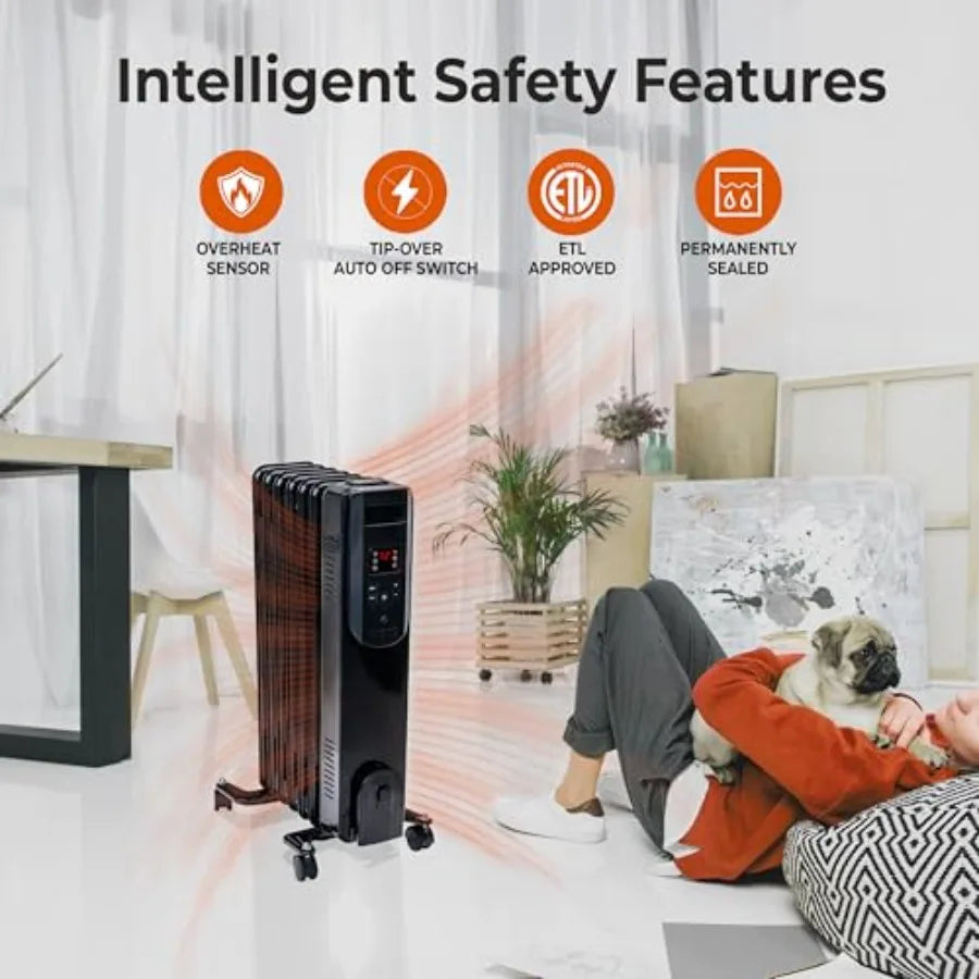 Digital Oil-Filled Radiator Heater With Remote And 12-Hour Timer Portable