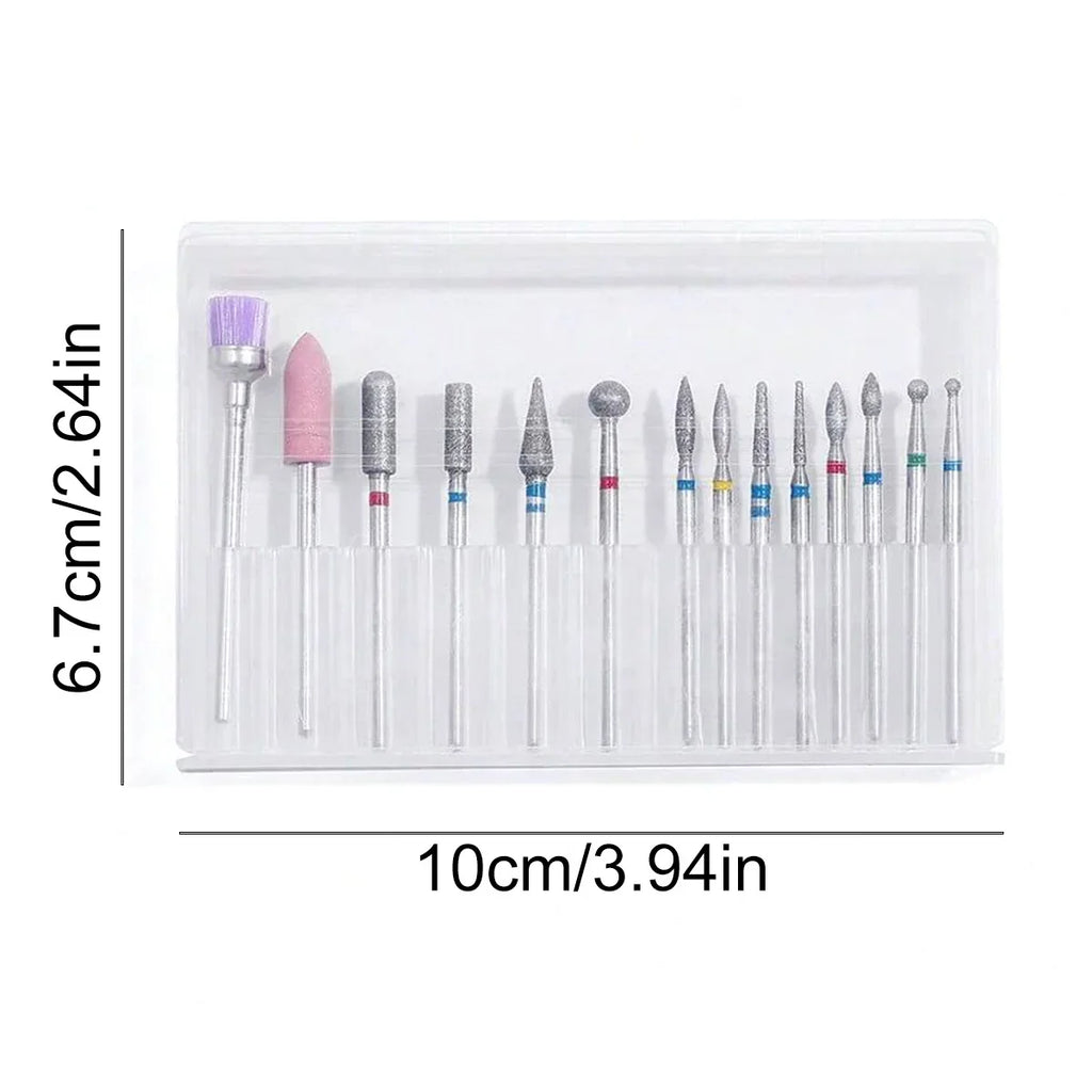 14pcs/set Nail Drill Machine Bit Nail Gel Removal Polishing Tools Pedicure Manicure Rotary Grinding Buffer Polisher