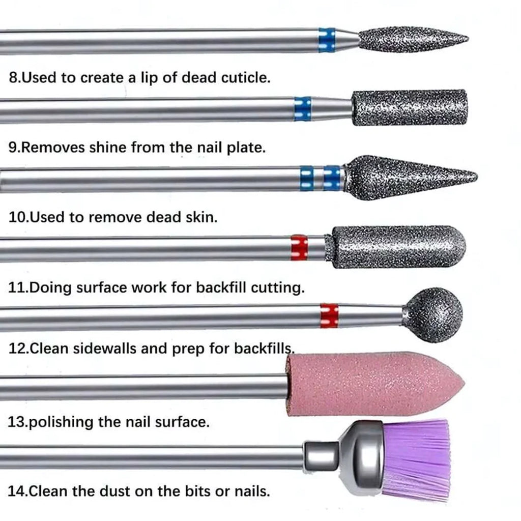14pcs/set Nail Drill Machine Bit Nail Gel Removal Polishing Tools Pedicure Manicure Rotary Grinding Buffer Polisher