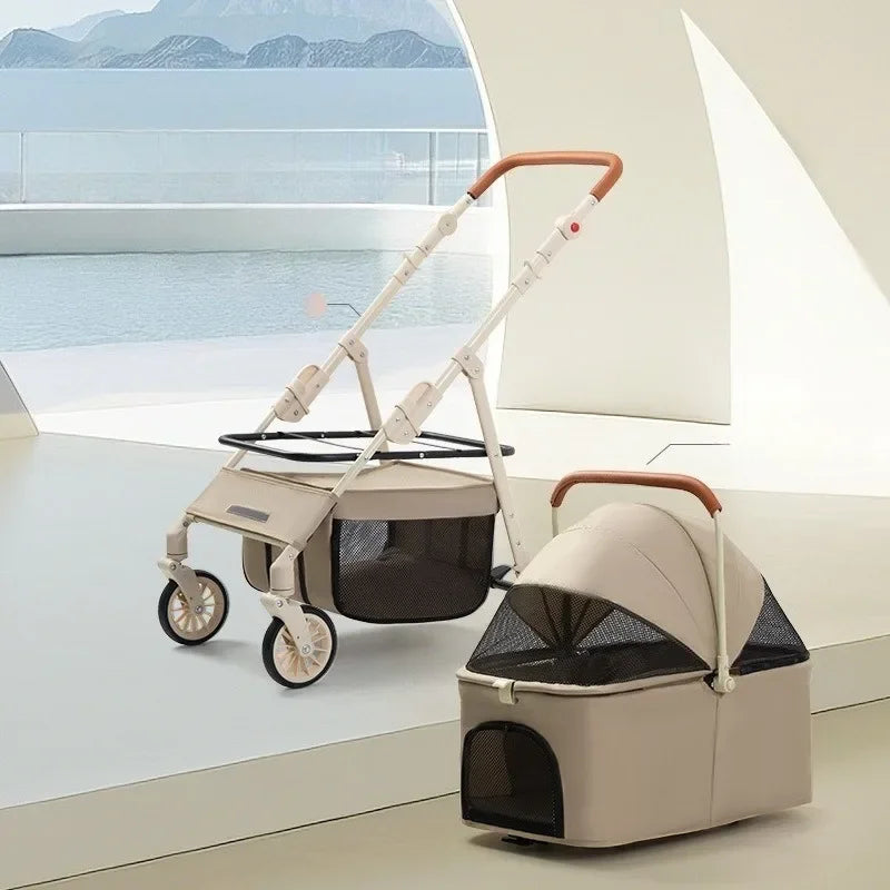 3-in-1 Pet Stroller for Cats & Dogs Detachable Carrier Storage Basket One-Hand Fold & 4-Wheel Brakes cat carrier dog carrier