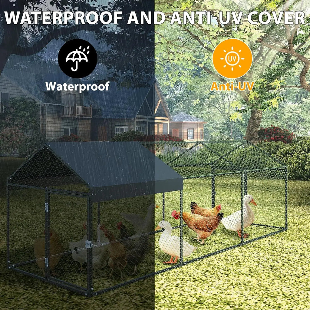 Heavy Duty Large Metal Chicken Coop 120"x40"x40" Walk-in Poultry Cage with Lockable Door Outdoor Backyard Chicken Run Playpen